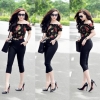 Áo sơ mi nữ trễ vai họa tiết hoa cực xinh