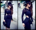 Đầm ôm body tay dài phối lưới khoét eo quyến rũ