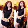 Đầm ren ôm body sát nách cổ viền xích sang trọng