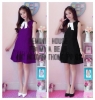 Đầm suông sát nách cổ phối nơ trắng đáng yêu