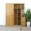 Tủ Quần Áo Cửa Lùa Gỗ Ghép Sồi Mỹ Có Kệ Trang Trí Đẹp Hiện Đại
