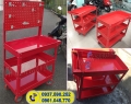 Xe đẩy dụng cụ đồ nghề 3 ngăn màu đỏ và xám đen