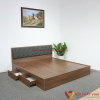Giường Ngủ Bọc Nệm Đầu Giường Gỗ MDF Melamine Màu Óc Chó Có Ngăn Kéo